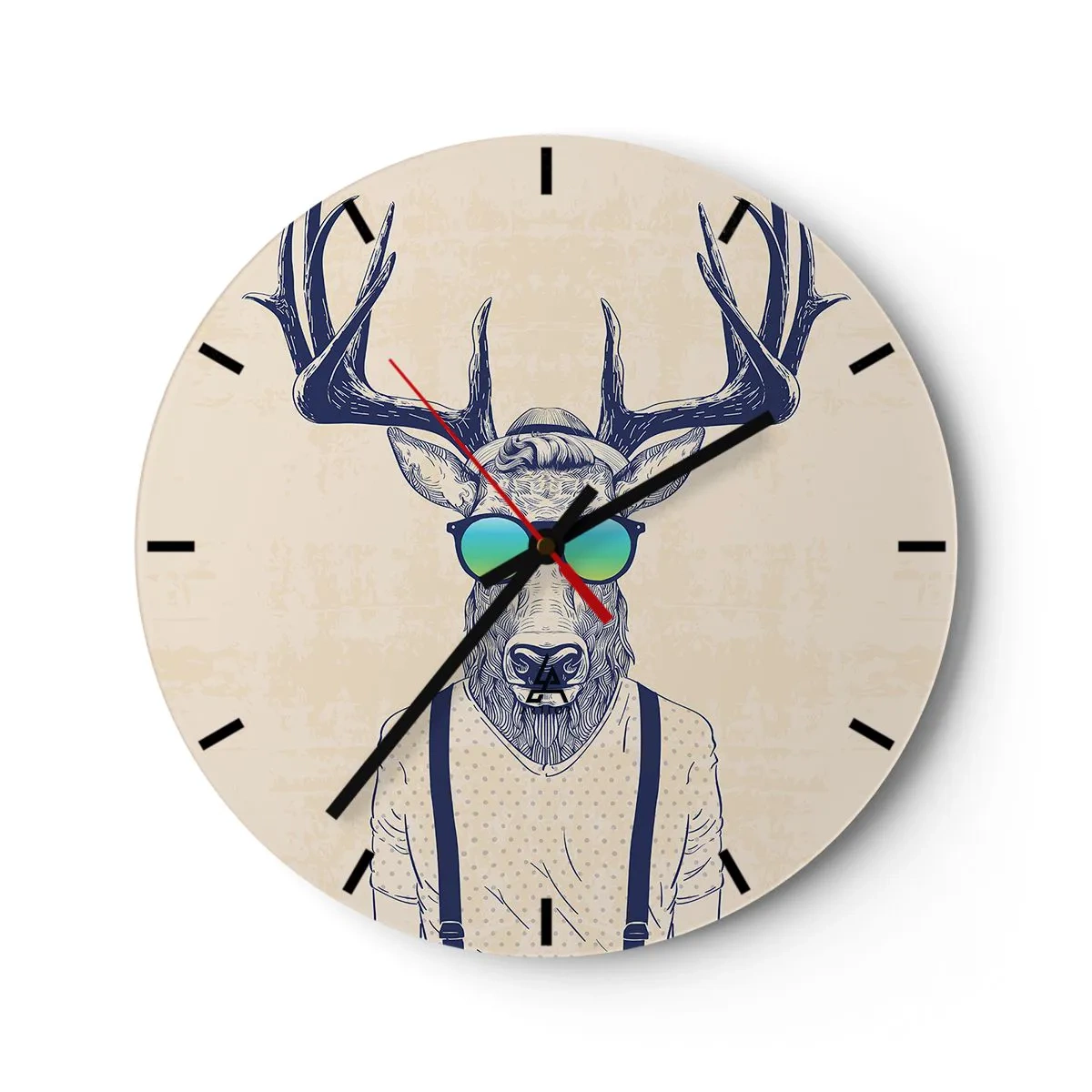 Wall clock - Clock on glass - Deer in hipster-style sunglasses - 30x30cm - And Who Did You Expect? - Modern wall decoration for the living room, kitchen, and bedroom ARTTOR