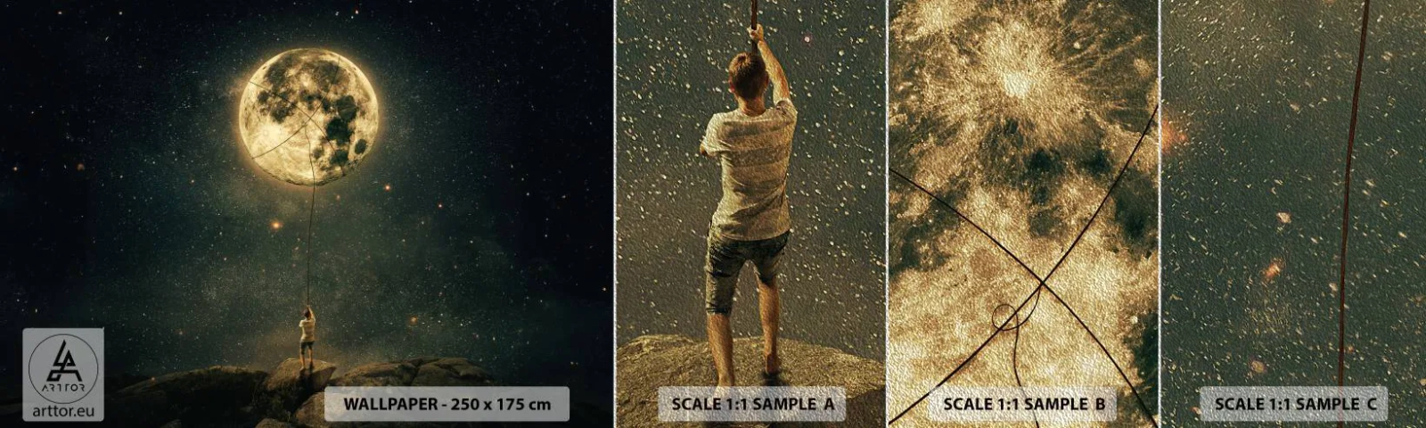 Photo Wallpaper Sample Premium Sand - One that Stole the Moon - Moon, Stars, Imagination - 100x30 cm