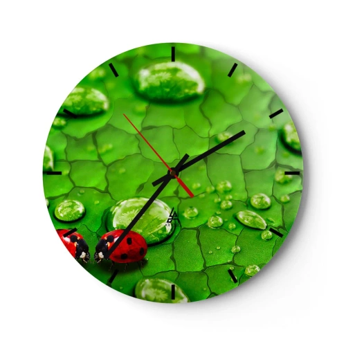 Wall clock - Clock on glass - Encounter in Green - 40x40 cm