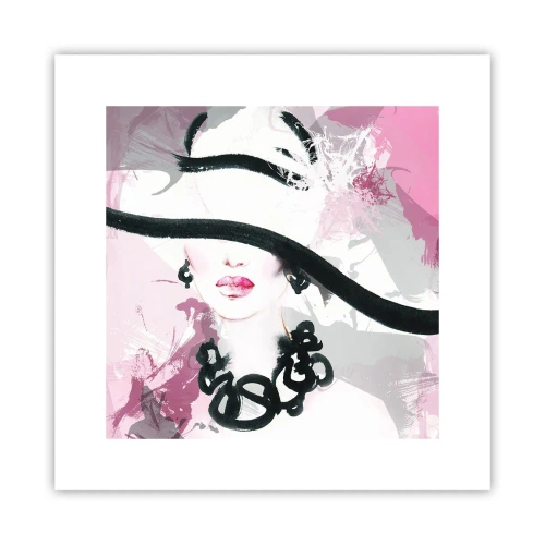Poster - Portrait of a Lady in Black and Pink - 30x30 cm