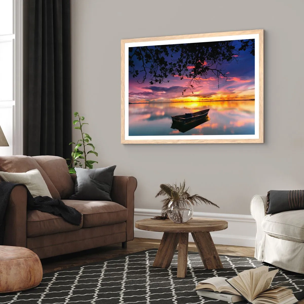 Poster in light oak frame - Serenity of the Lake - 91x61 cm