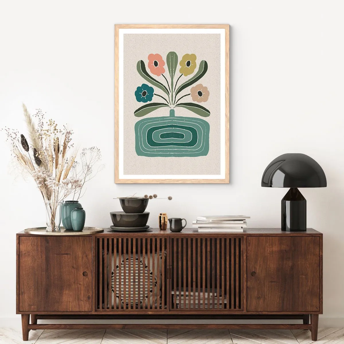 Poster in light oak frame - Symmetrical Bouquet - 30x40 cm