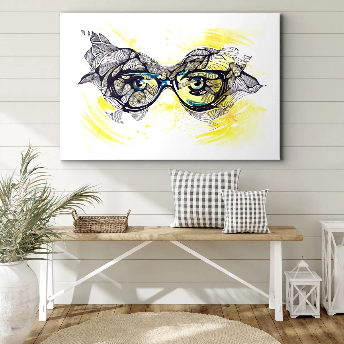 Canvas picture - Artistic graphics of glasses with expressive eyes - 70x50cm - Through Blue Glasses - Modern wall decoration for the living room and bedroom ARTTOR
