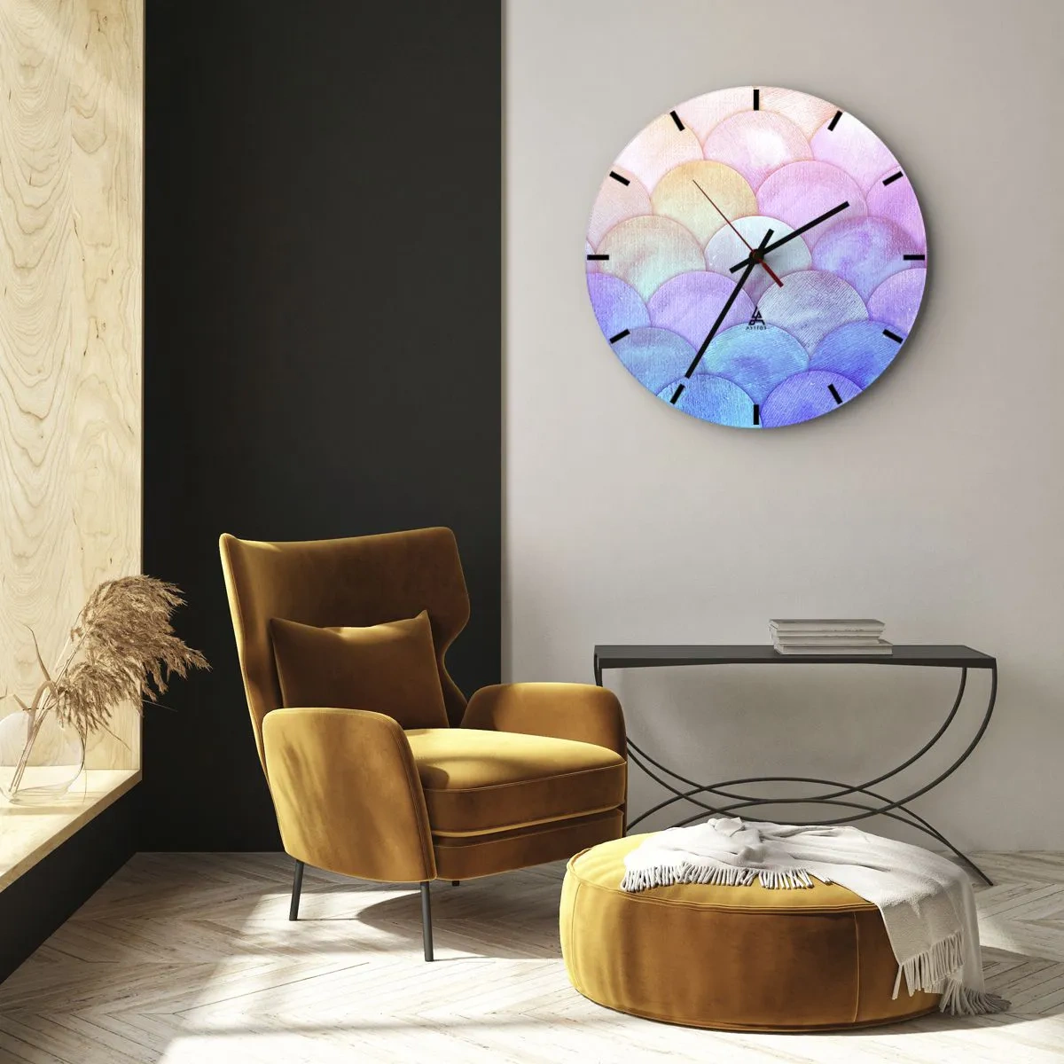 Wall clock - Clock on glass - Pearl Scale - 30x30 cm