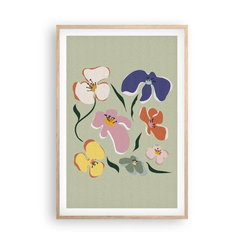 Poster in light oak frame - Pansies in a Row - 61x91 cm