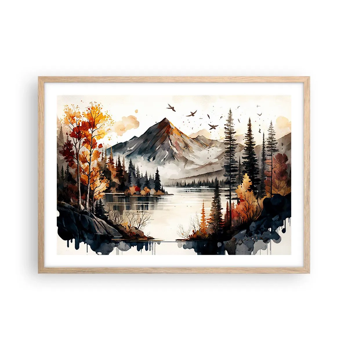 Poster in light oak frame - Golden Autumn in the Mountains - 70x50 cm
