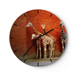 Wall clock - Clock on glass - Giraffes against a brick wall - 30x30cm - Can You See an Acacia? - Modern wall decoration for the living room, kitchen, and bedroom ARTTOR