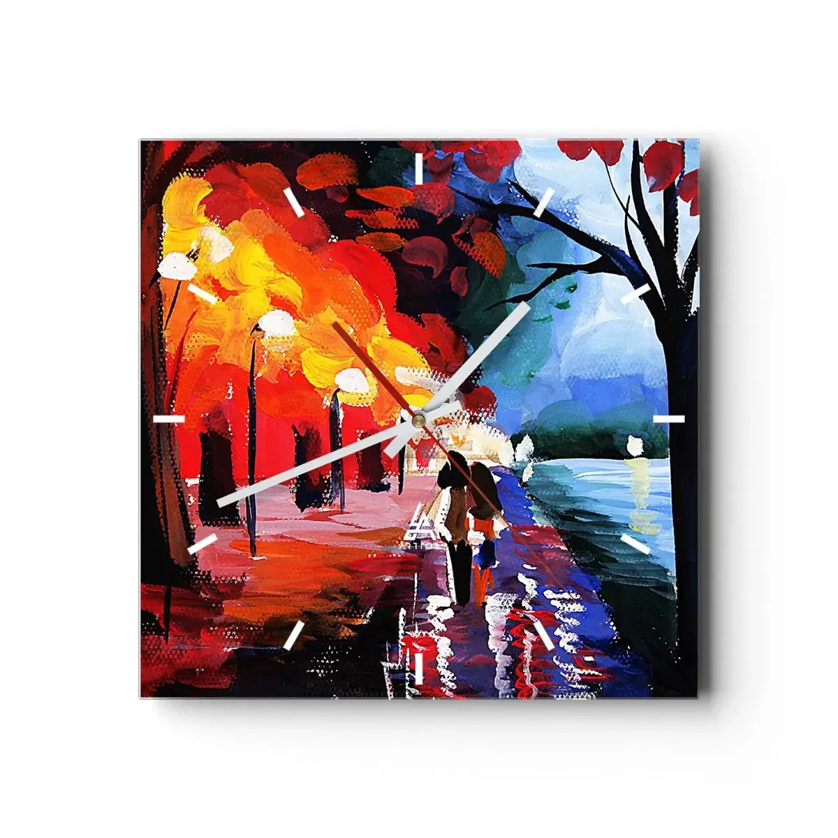 Wall clock - Clock on glass - Flaming Autumn in the Park - 30x30 cm
