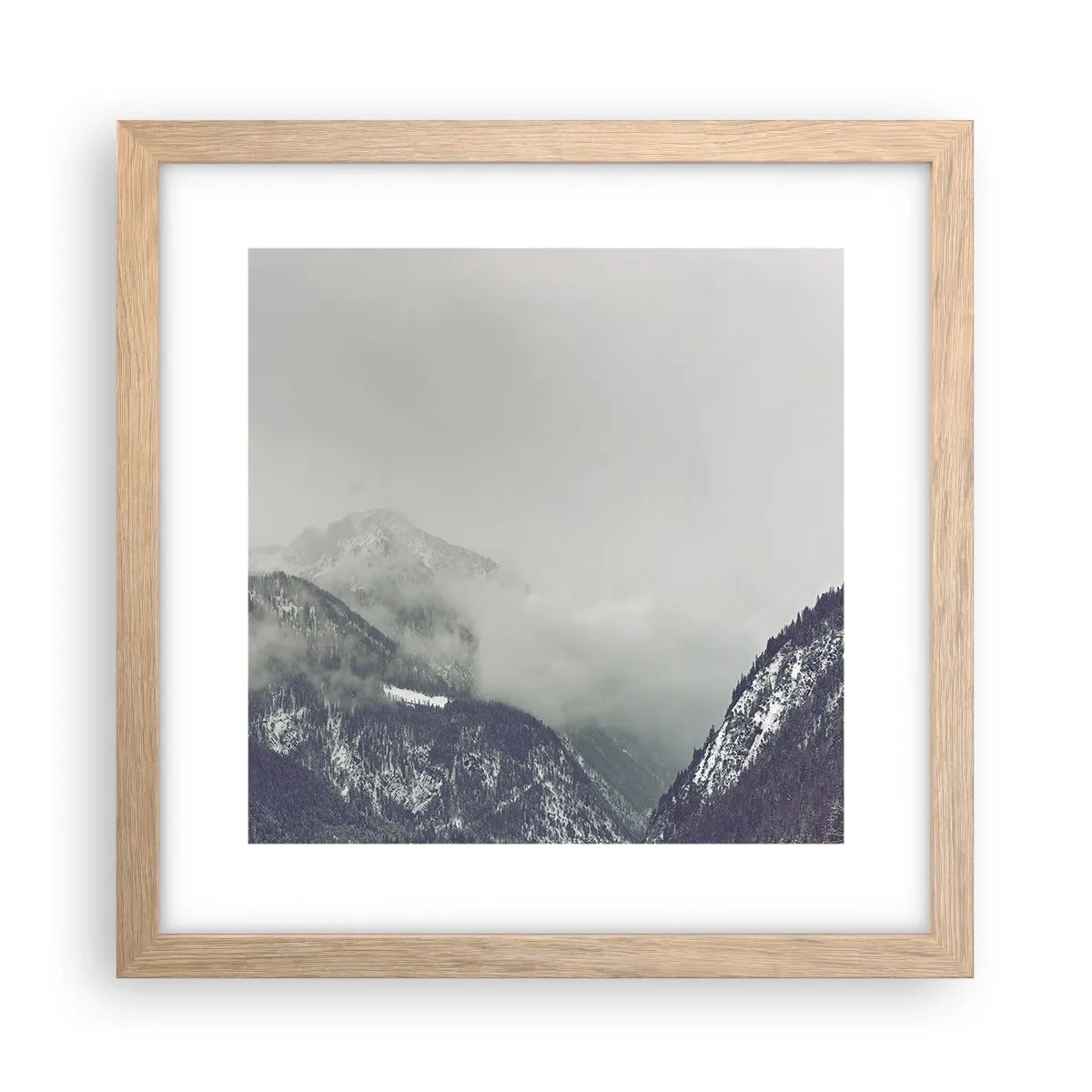Poster in light oak frame - Foggy valley - 30x30 cm