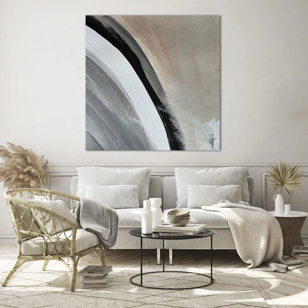 Glass picture - Composition: Arc of Black and Grey - 30x30 cm