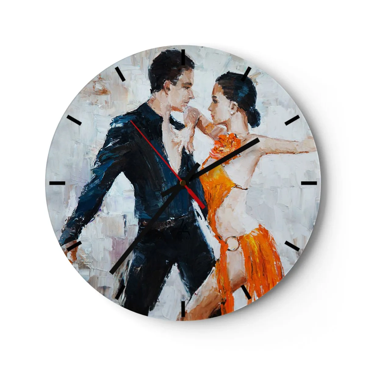 Wall clock - Clock on glass - A couple dancing to an intense rhythm with dynamic poses - 30x30cm - Dirty Dancing - Modern wall decoration for the living room, kitchen, and bedroom ARTTOR