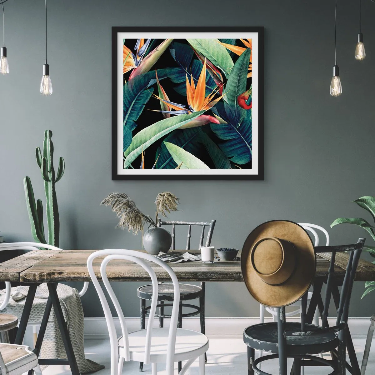 Poster in black frame - Flaming Flowers of the Tropics - 50x50 cm