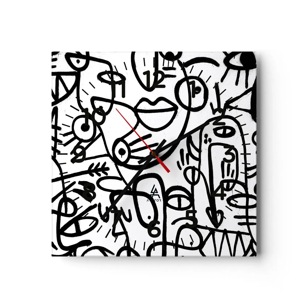 Wall clock - Clock on glass - Faces and Mirages - 40x40 cm