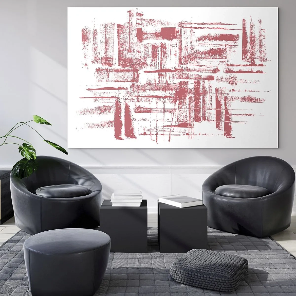 Glass picture - An abstract composition in red resembling the outline of urban architecture. - 70x50cm - Red City - Modern wall decoration for the living room and bedroom ARTTOR