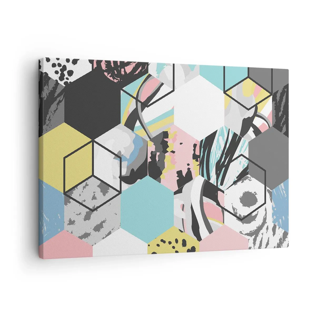 Canvas picture - Geometric hexagon pattern with colorful abstract details - 70x50cm - Hexagons and Cubes in Six Colours - Modern wall decoration for the living room and bedroom ARTTOR