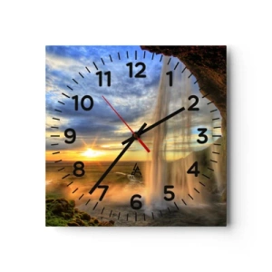 Wall clock - Clock on glass - World behind Raindrops - 30x30 cm