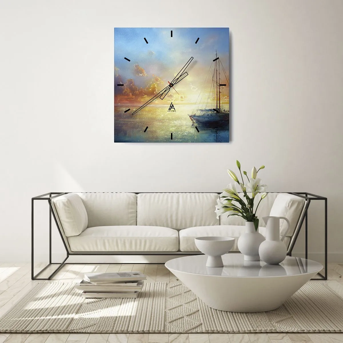 Wall clock - Clock on glass - In a Golden Bay - 30x30 cm