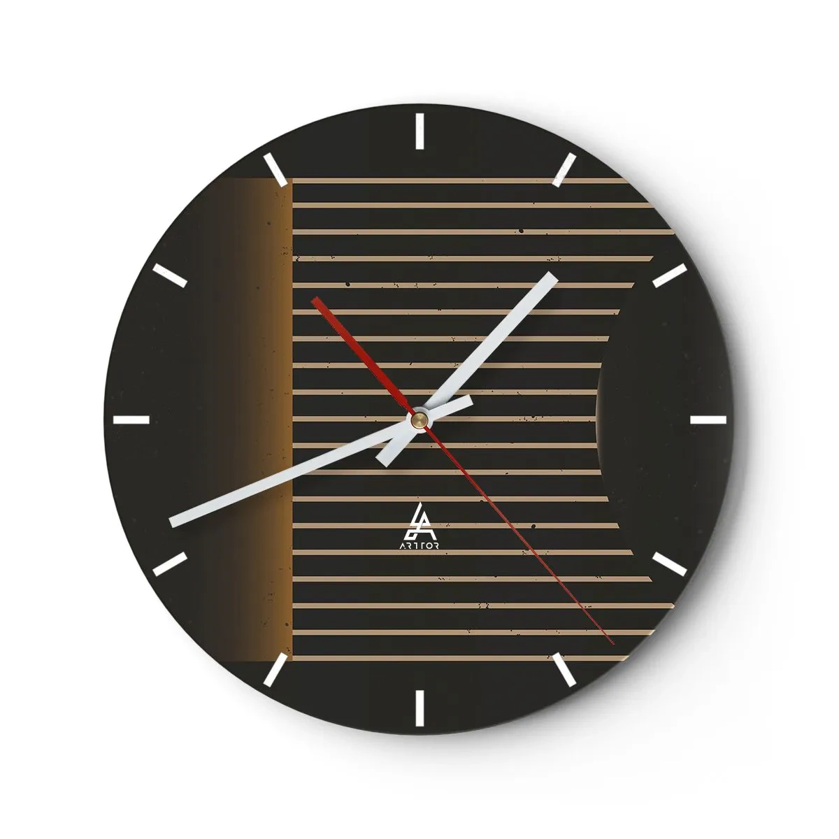 Wall clock - Clock on glass - An abstract composition with lines on a black background creating a sense of depth. - 30x30cm - Investigating Darkness - Modern wall decoration for the living room, kitchen, and bedroom ARTTOR