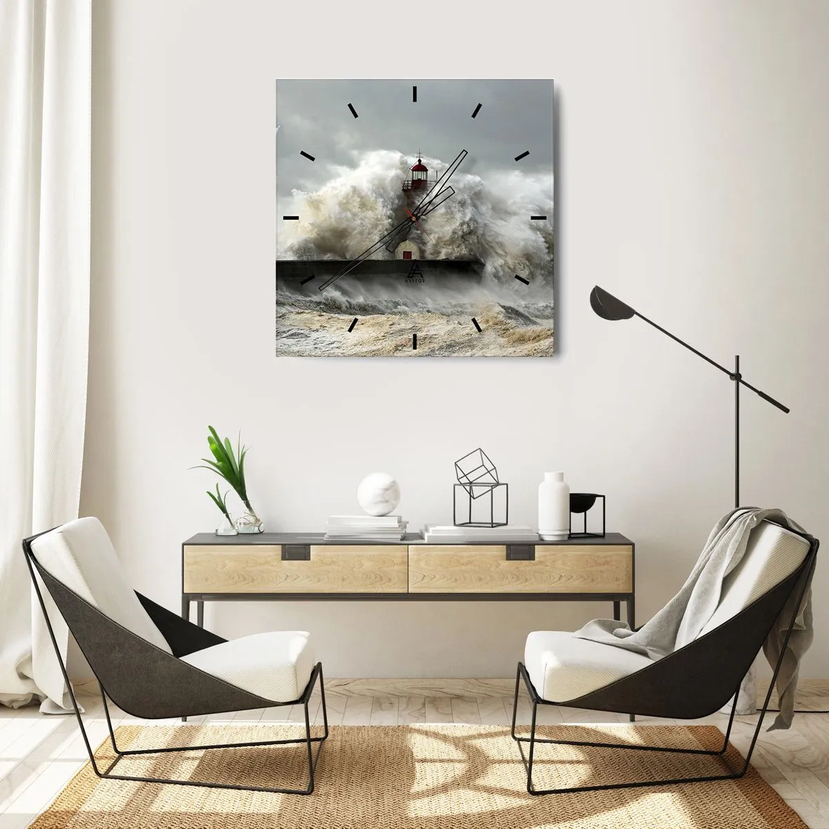Wall clock - Clock on glass - Rage of the Ocean - 30x30 cm