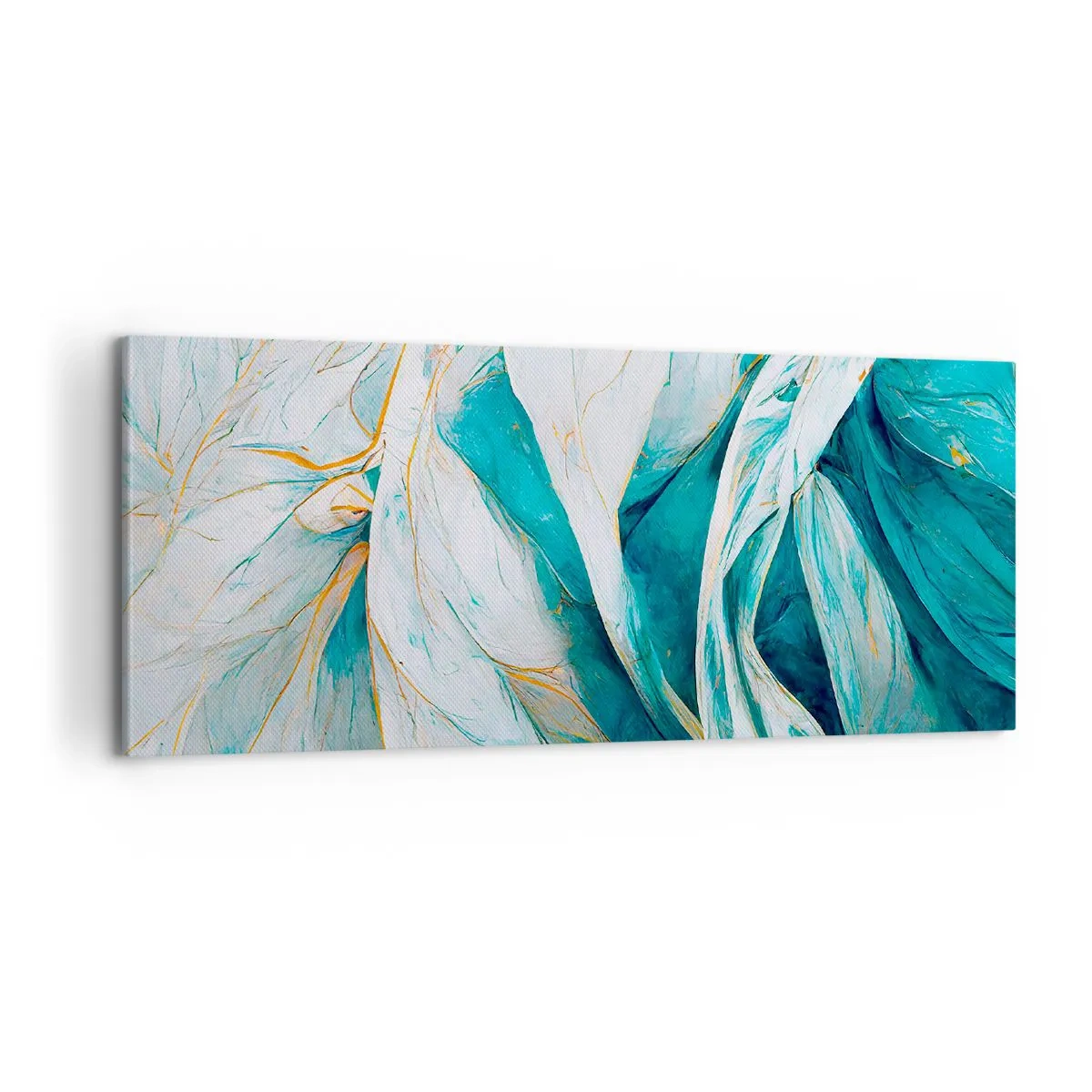Canvas picture - Blue Abstract with a Golden Motif - 100x40 cm