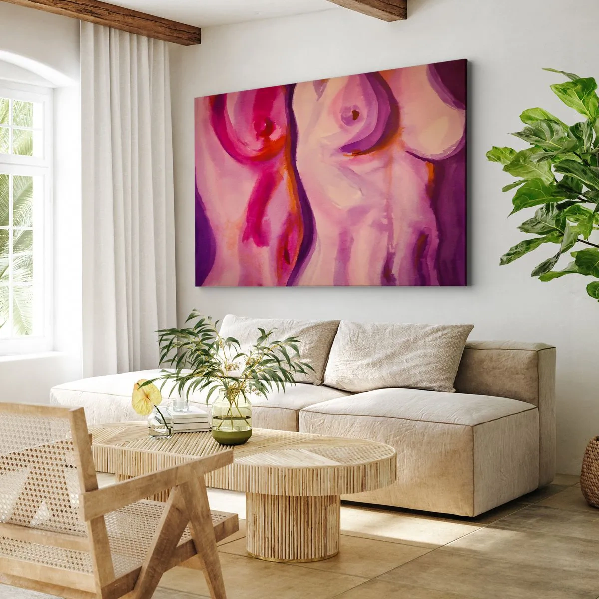 Canvas picture - An abstract interpretation of the female silhouette in pinks and purples. - 70x50cm - Ode to Womanhood - Modern wall decoration for the living room and bedroom ARTTOR