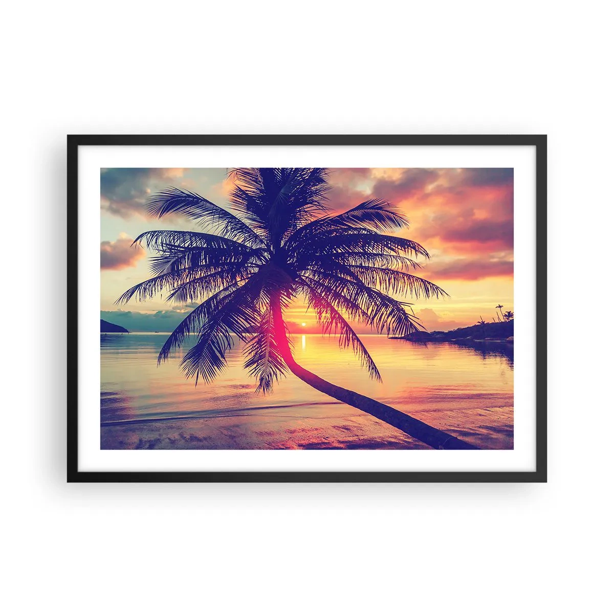 Poster in black frame - Evening under the Palm Trees - 70x50 cm
