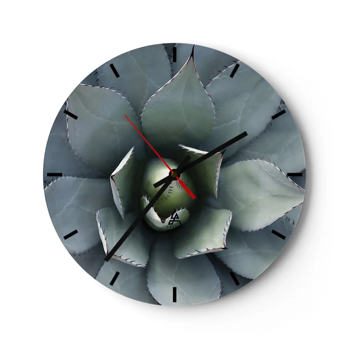 Wall clock - Clock on glass - A close-up of the geometric arrangement of agave leaves. - 30x30cm - Attracts and Warns - Modern wall decoration for the living room, kitchen, and bedroom ARTTOR