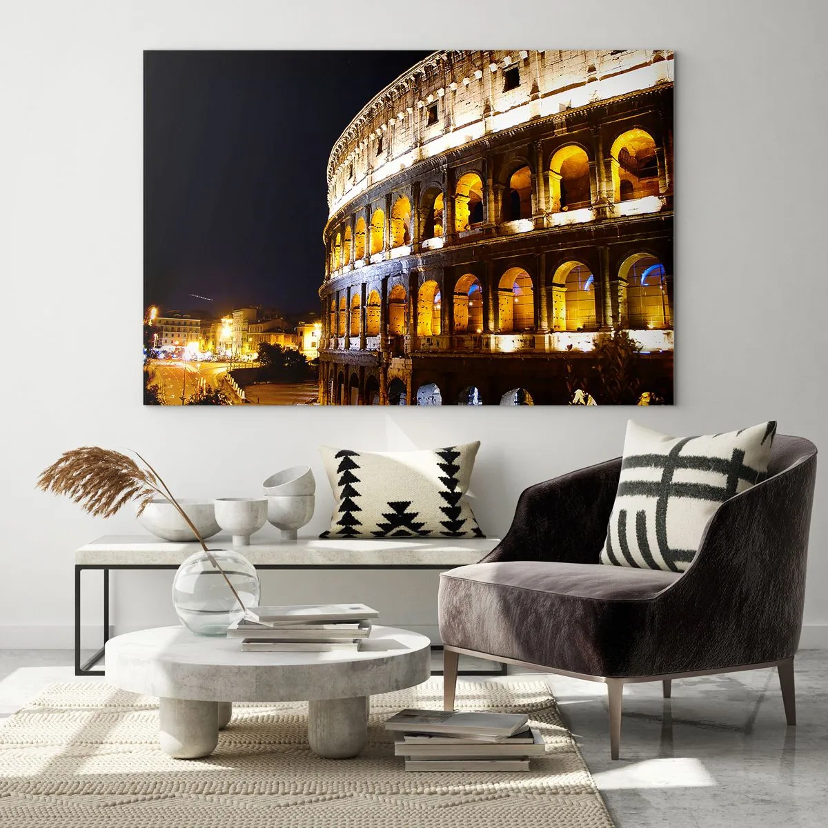 Glass picture - The Colosseum at night with illuminated arches - 70x50cm - Olympics Must Start - Modern wall decoration for the living room and bedroom ARTTOR