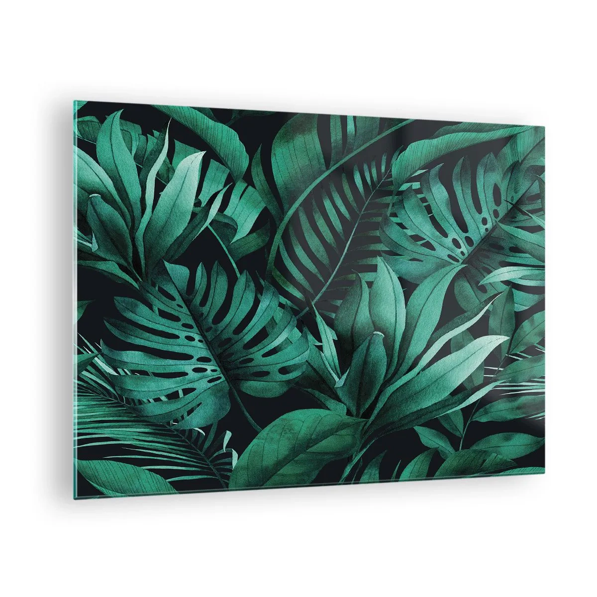 Glass picture - Lush green leaves in a tropical composition - 70x50cm - Depth of Tropical Green - Modern wall decoration for the living room and bedroom ARTTOR