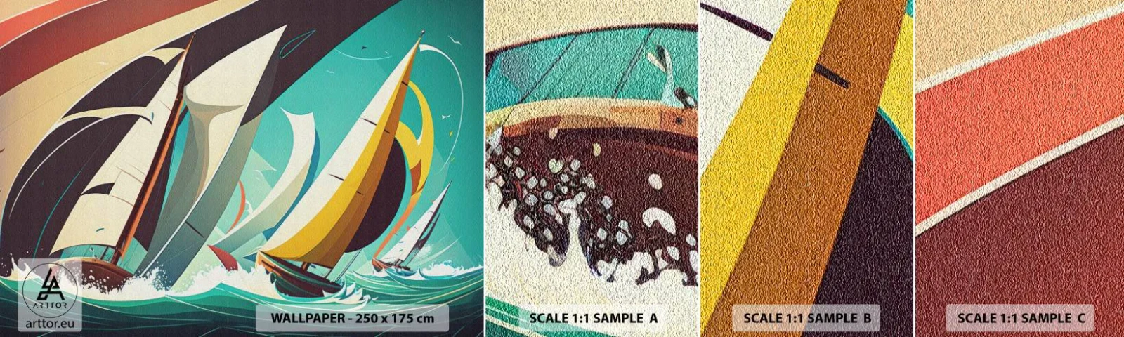 Photo Wallpaper Sample Self-Adhesive Deluxe Sticker - Standing Up to Elements - Sailboats, Regatta, Sea - 100x30 cm