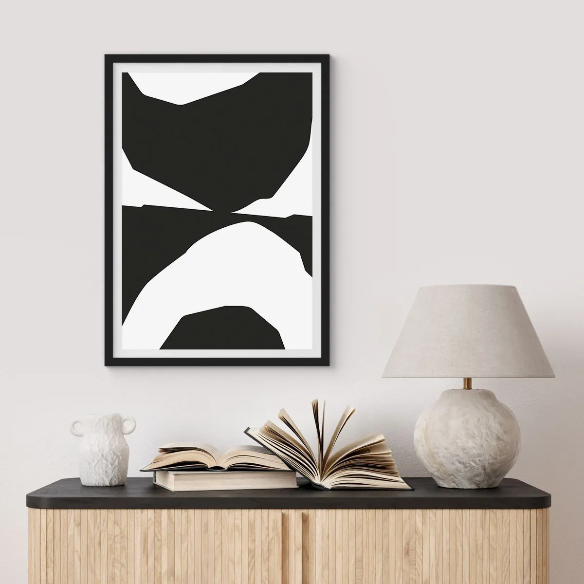 Poster in black frame - Abstract black and white composition - 50x70cm - Positive - Negative - Modern wall decoration for the living room and bedroom ARTTOR