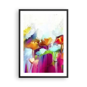 Poster in black frame - Abstract flowers in intense colors on a white background - 50x70cm - Rainbow Has Bloomed - Modern wall decoration for the living room and bedroom ARTTOR