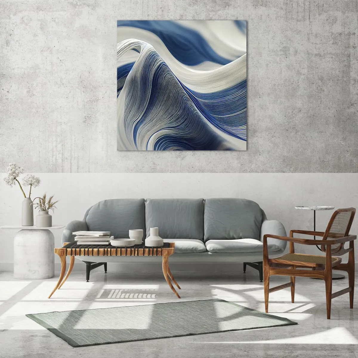 Glass picture - Fluidity of Blue and White - 70x70 cm