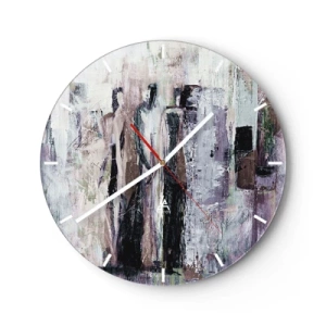 Wall clock - Clock on glass - Abstract figures in a subdued color palette - 30x30cm - Mysterious Trio - Modern wall decoration for the living room, kitchen, and bedroom ARTTOR