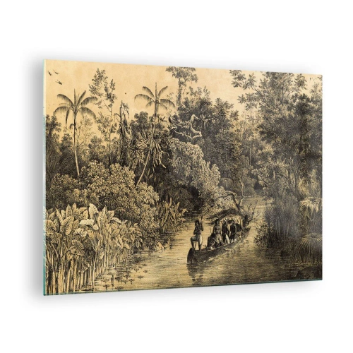 Glass picture - Retro print depicting a journey through the jungle - 70x50cm - Journey to the Spring - Modern wall decoration for the living room and bedroom ARTTOR