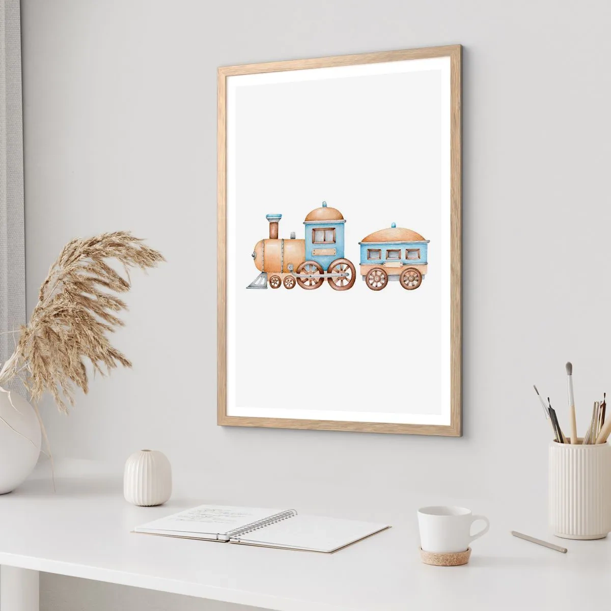 Poster in light oak frame - Standing at the Station… - 40x50 cm