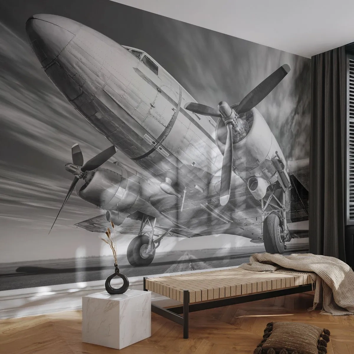 Self-Adhesive Photo Wallpaper Deluxe Sticker - Always Ready to Fly - Plane, Retro, Aircraft - 500x350 cm