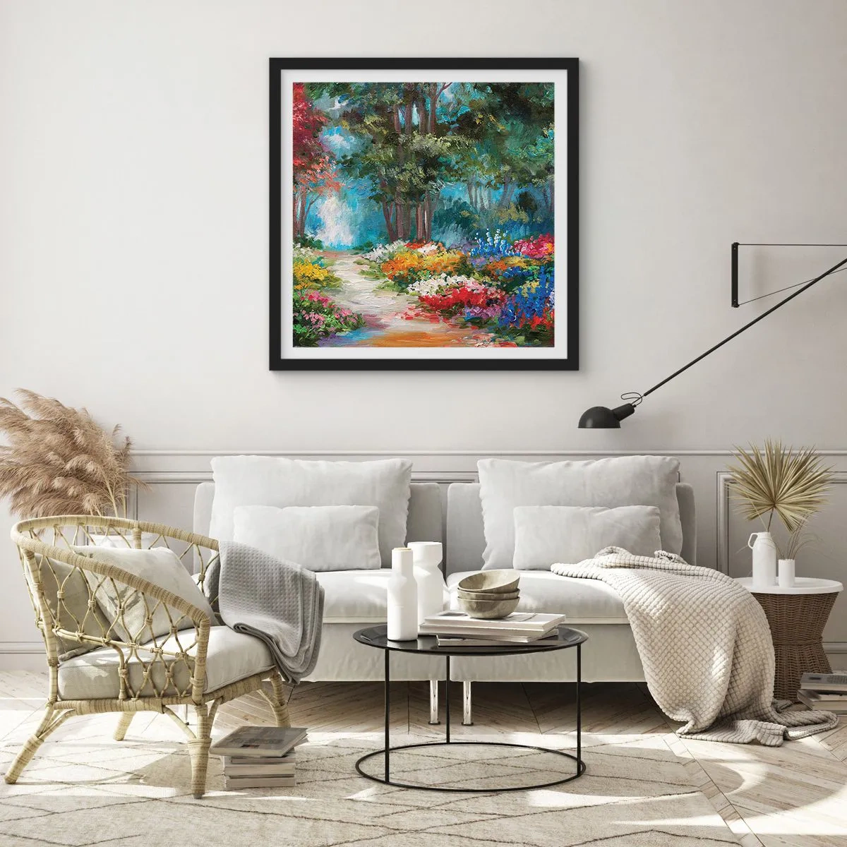 Poster in black frame - Wood Garden, Flowery Forest - 60x60 cm