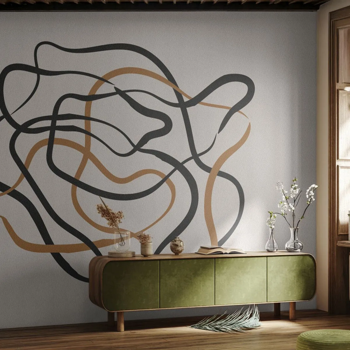 Photo Wallpaper Premium Canvas - Everything Is Tangled UP - Boho, Abstraction, Lines - 350x256 cm
