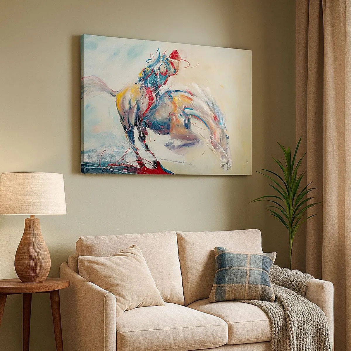 Canvas picture - A dynamic image of a horse in an abstract artistic style. - 70x50cm - Hold on Tight, We Are Flying - Modern wall decoration for the living room and bedroom ARTTOR