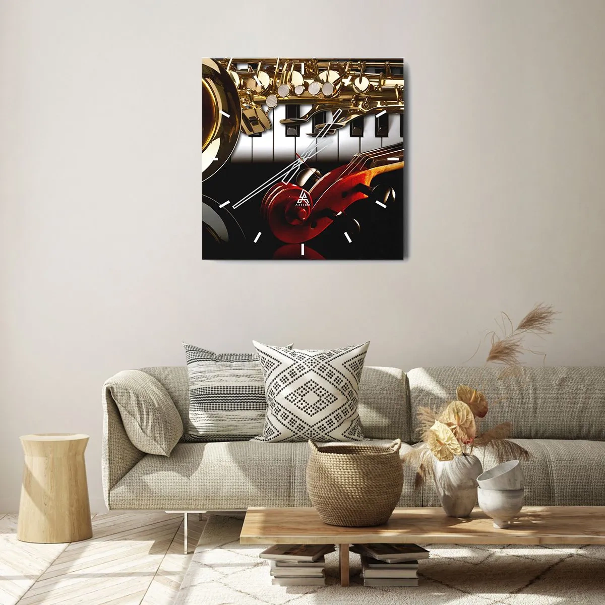 Wall clock - Clock on glass - Tin, Wood and Ivory - 40x40 cm