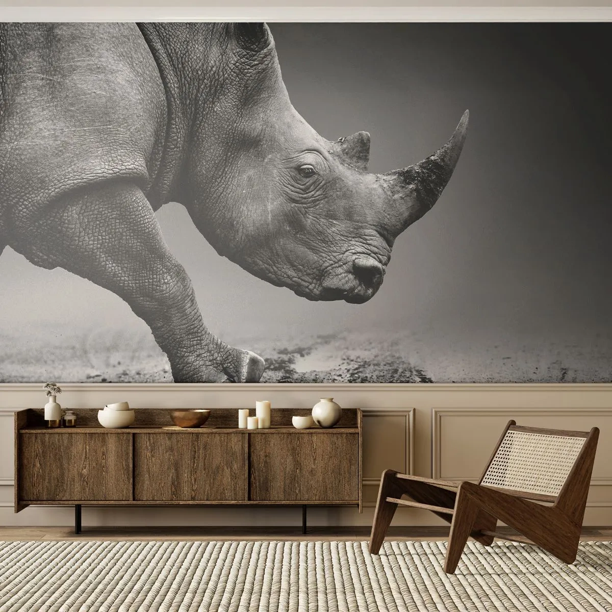 Photo Wallpaper Premium Canvas - Uncontrolled Power - Rhinoceros, Animals, Africa - 450x315 cm