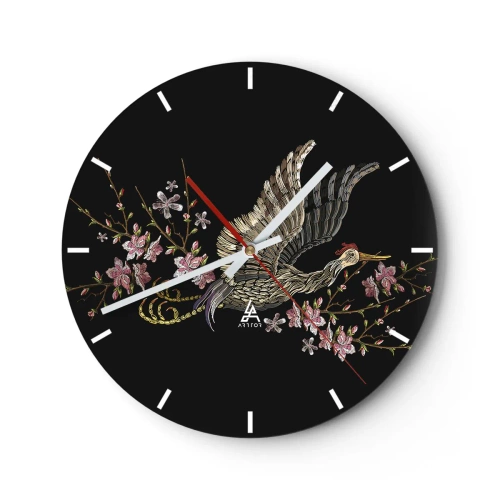 Wall clock - Clock on glass - Exotic, Embroidered Bird - 40x40 cm