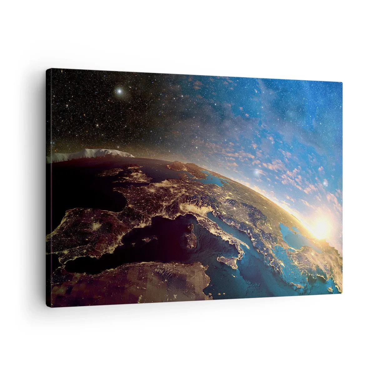 Canvas picture - View of Earth from space at sunrise - 70x50cm - Let's Look at Each Other from a Distance - Modern wall decoration for the living room and bedroom ARTTOR