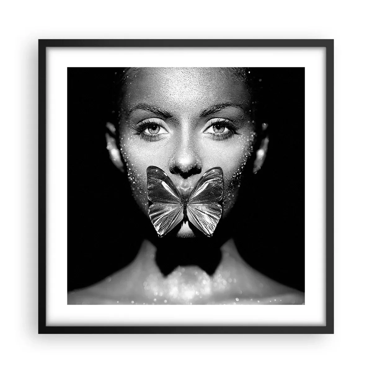 Poster in black frame - Butterfly Kiss - 50x50 cm