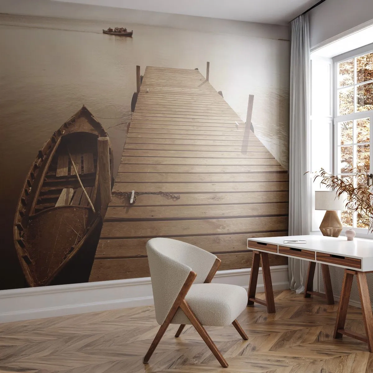 Photo Wallpaper Premium Canvas - Great Calm - Landscape, Lake, Wooden Bridge - 200x140 cm