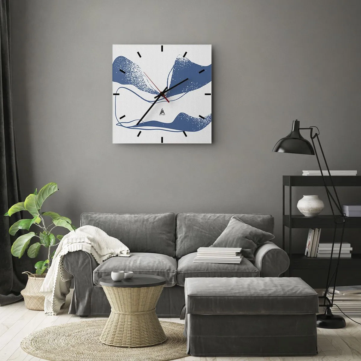 Wall clock - Clock on glass - Abstract with Wings - 30x30 cm