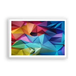 Poster in white frmae - Rainbow Origami - 91x61 cm