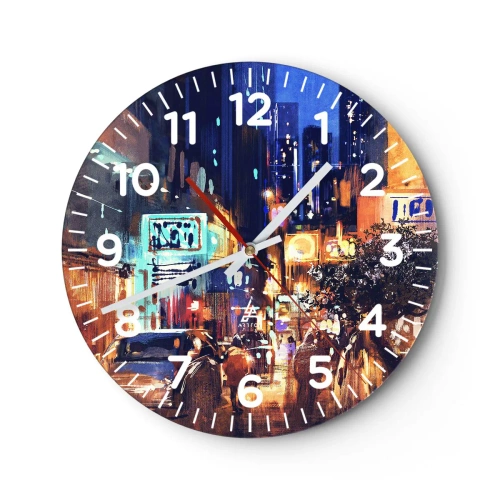 Wall clock - Clock on glass - City Doesn't Sleep - 30x30 cm