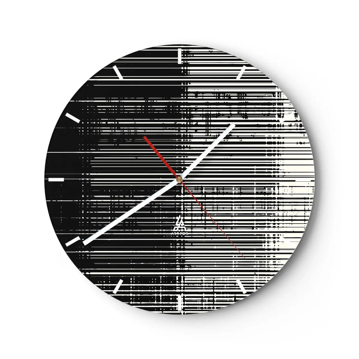 Wall clock - Clock on glass - Black and white stripes creating the effect of waves and vibrations - 30x30cm - Waves and Vibrations - Modern wall decoration for the living room, kitchen, and bedroom ARTTOR